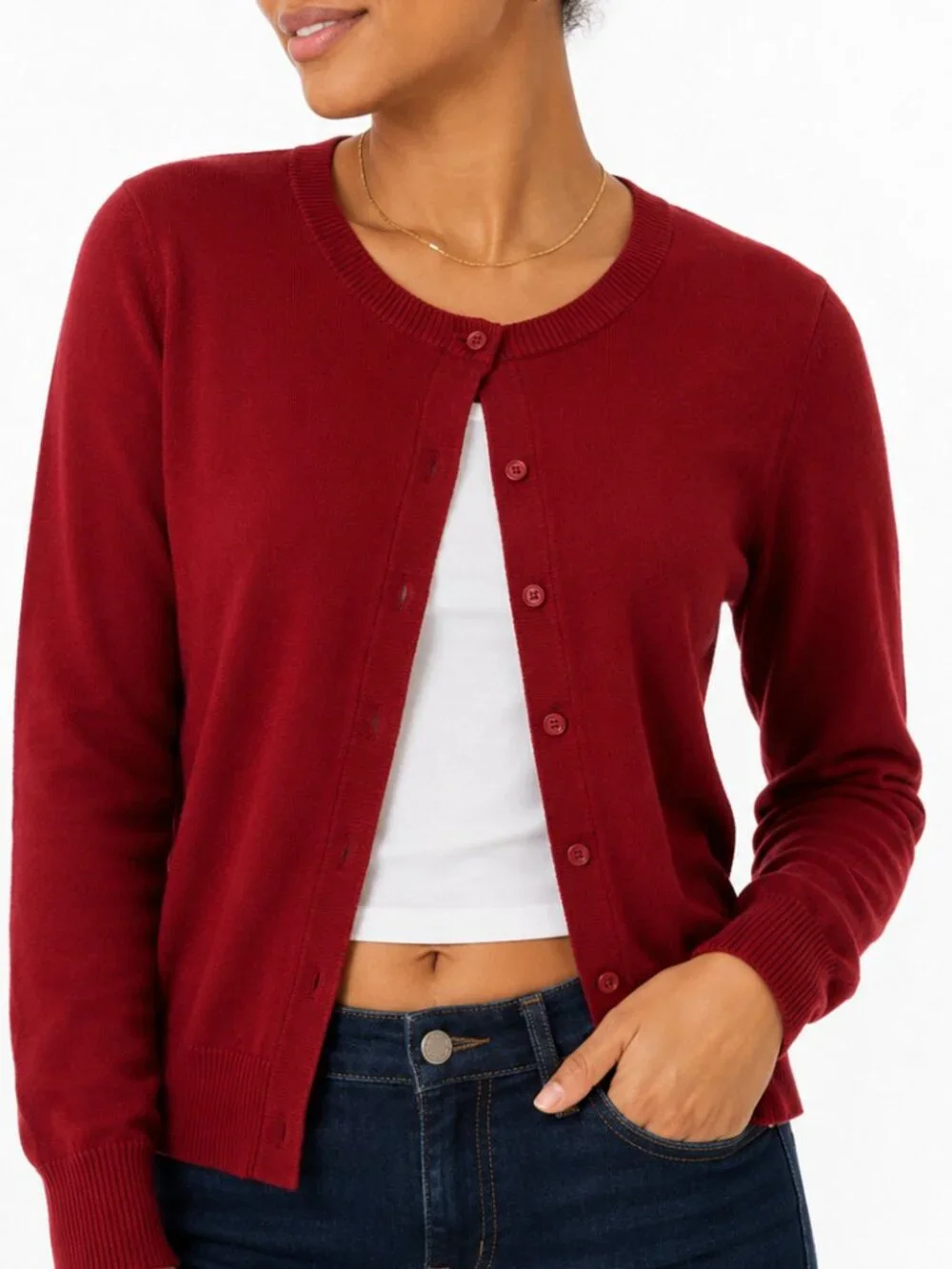 Banana Republic Red Button Front Crewneck Cardigan Sweater Size M